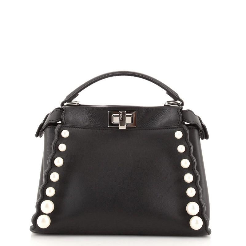 Fendi Peekaboo Tasche aus Leder mit Perlenverzierung Mini im Zustand „Gut“ in NY, NY