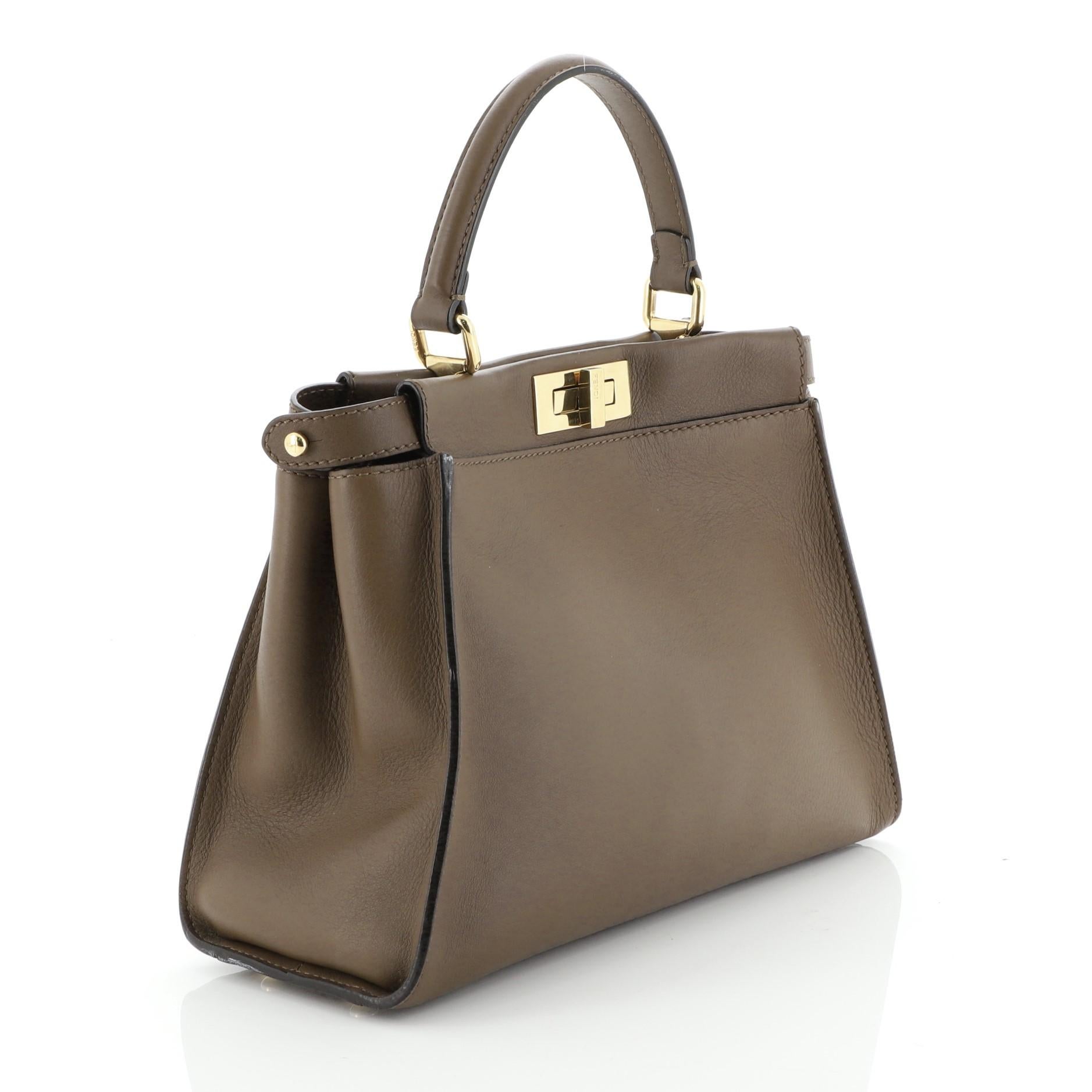 Brown Fendi Peekaboo Bag Rigid Leather Regular