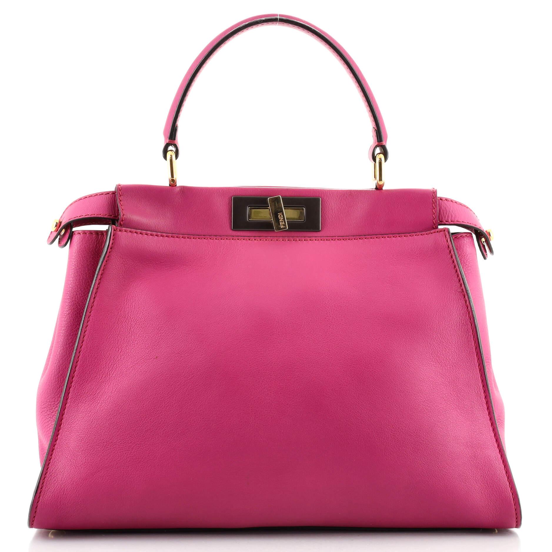 Pink Fendi Peekaboo Bag Rigid Leather Regular