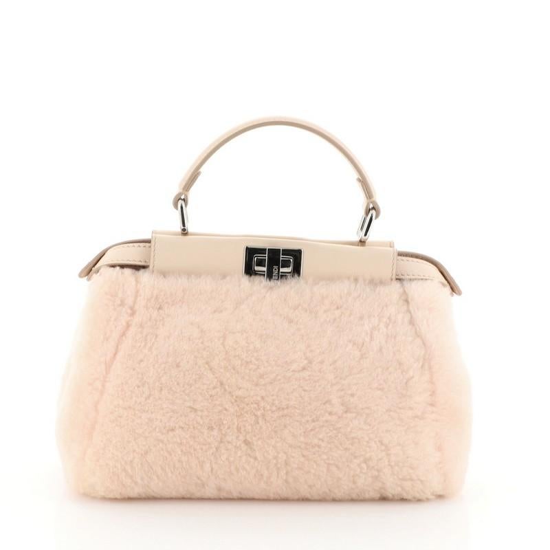 Beige Fendi Peekaboo Bag Shearling Mini