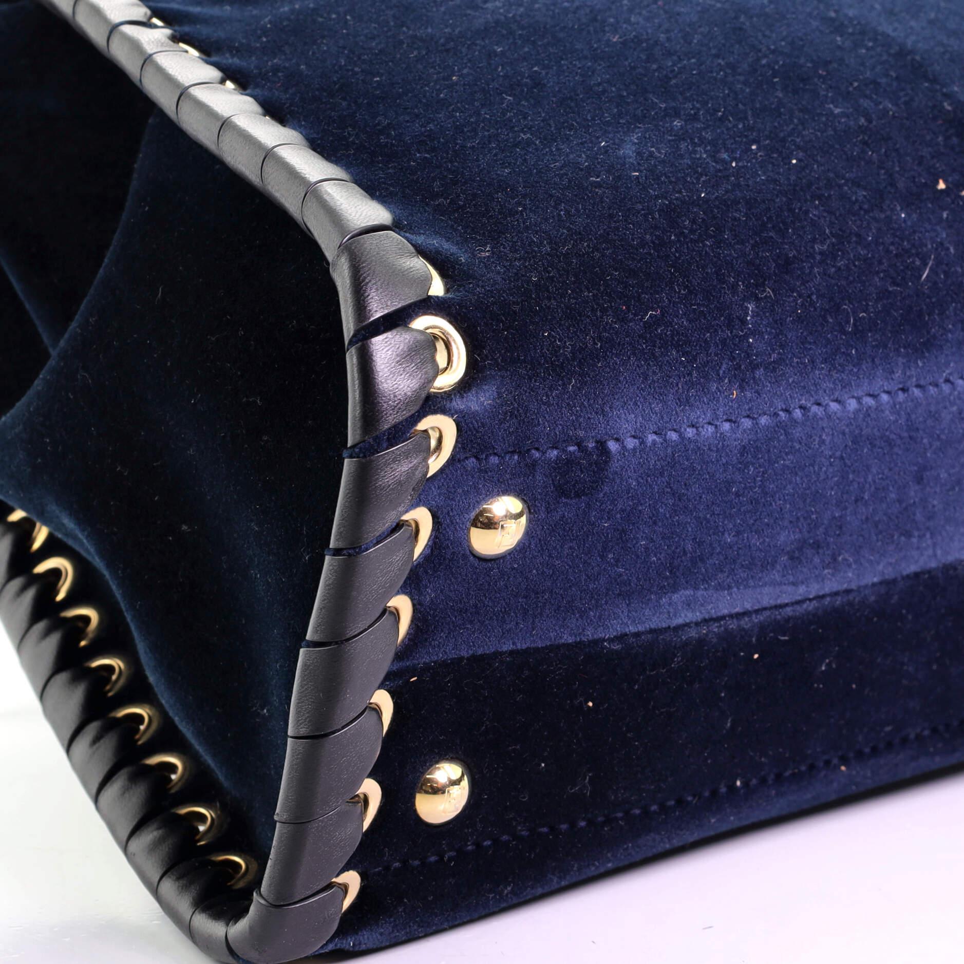 Fendi Peekaboo Bag Velvet with Leather Whipstitch Regular In Good Condition In NY, NY