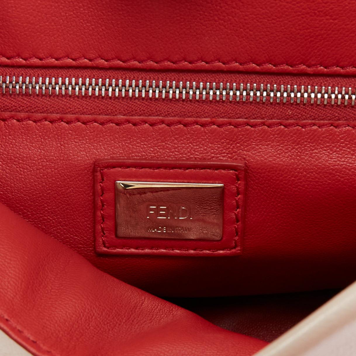 FENDI Peekaboo beige smooth leather blue steel details turnlock crossbody bag For Sale 5