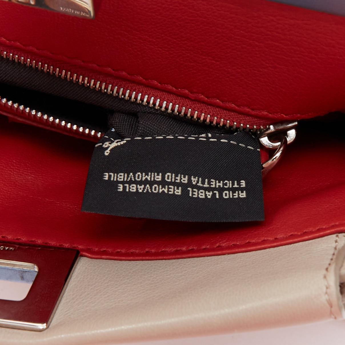 FENDI Peekaboo beige smooth leather blue steel details turnlock crossbody bag For Sale 6