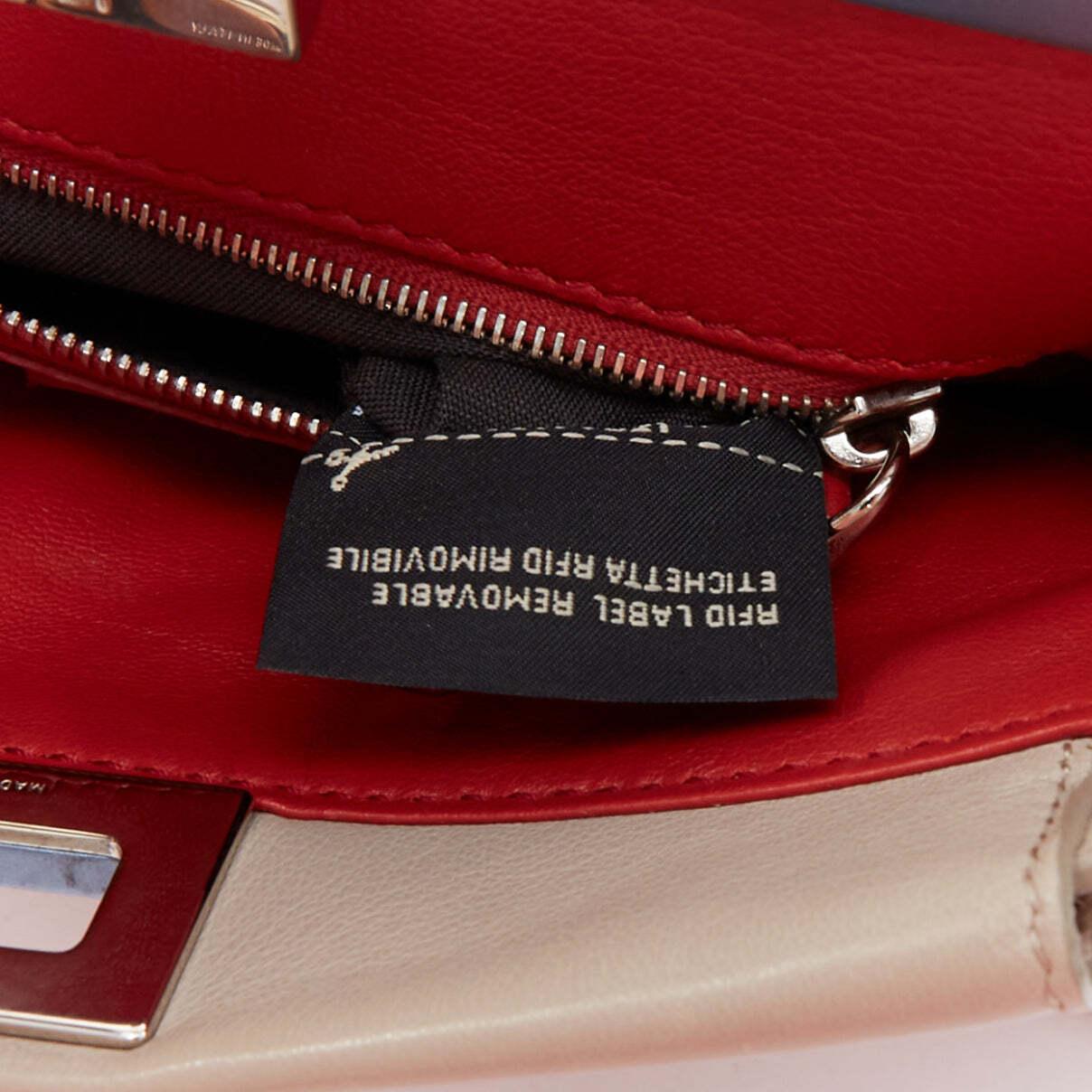 FENDI Peekaboo beige smooth leather blue steel details turnlock crossbody bag For Sale 6