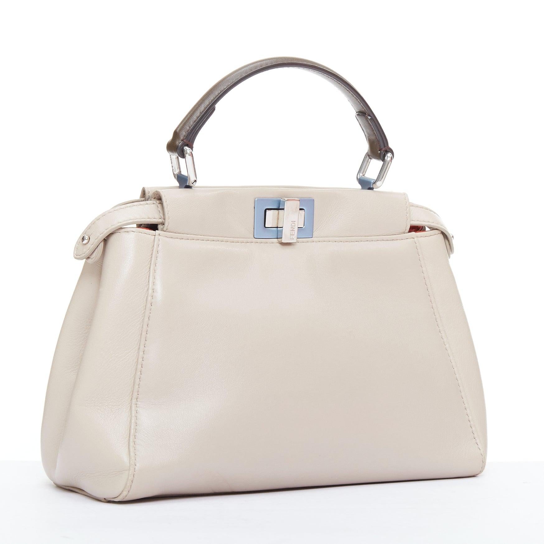 Beige FENDI Peekaboo beige smooth leather blue steel details turnlock crossbody bag For Sale