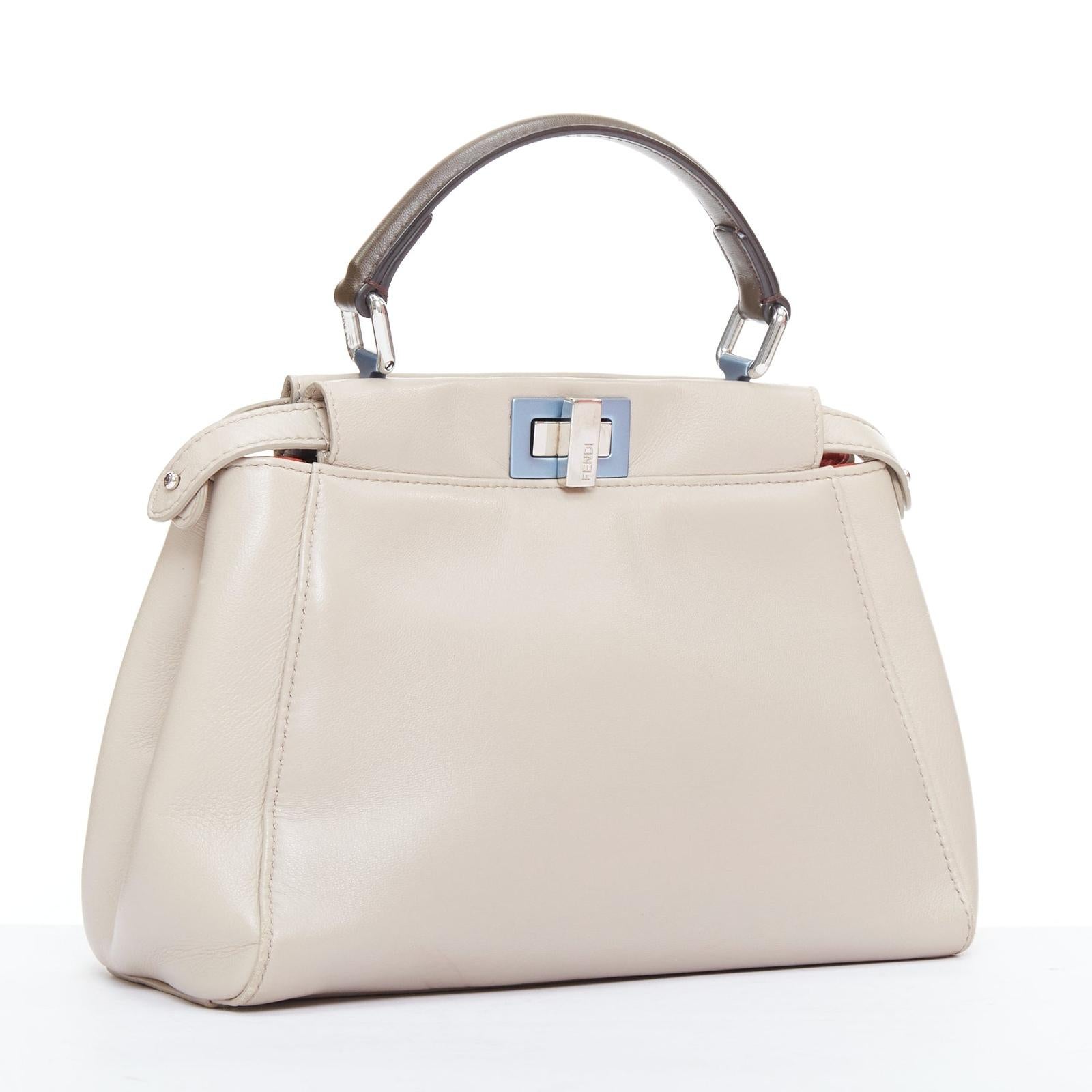 Beige FENDI Peekaboo beige smooth leather blue steel details turnlock crossbody bag For Sale