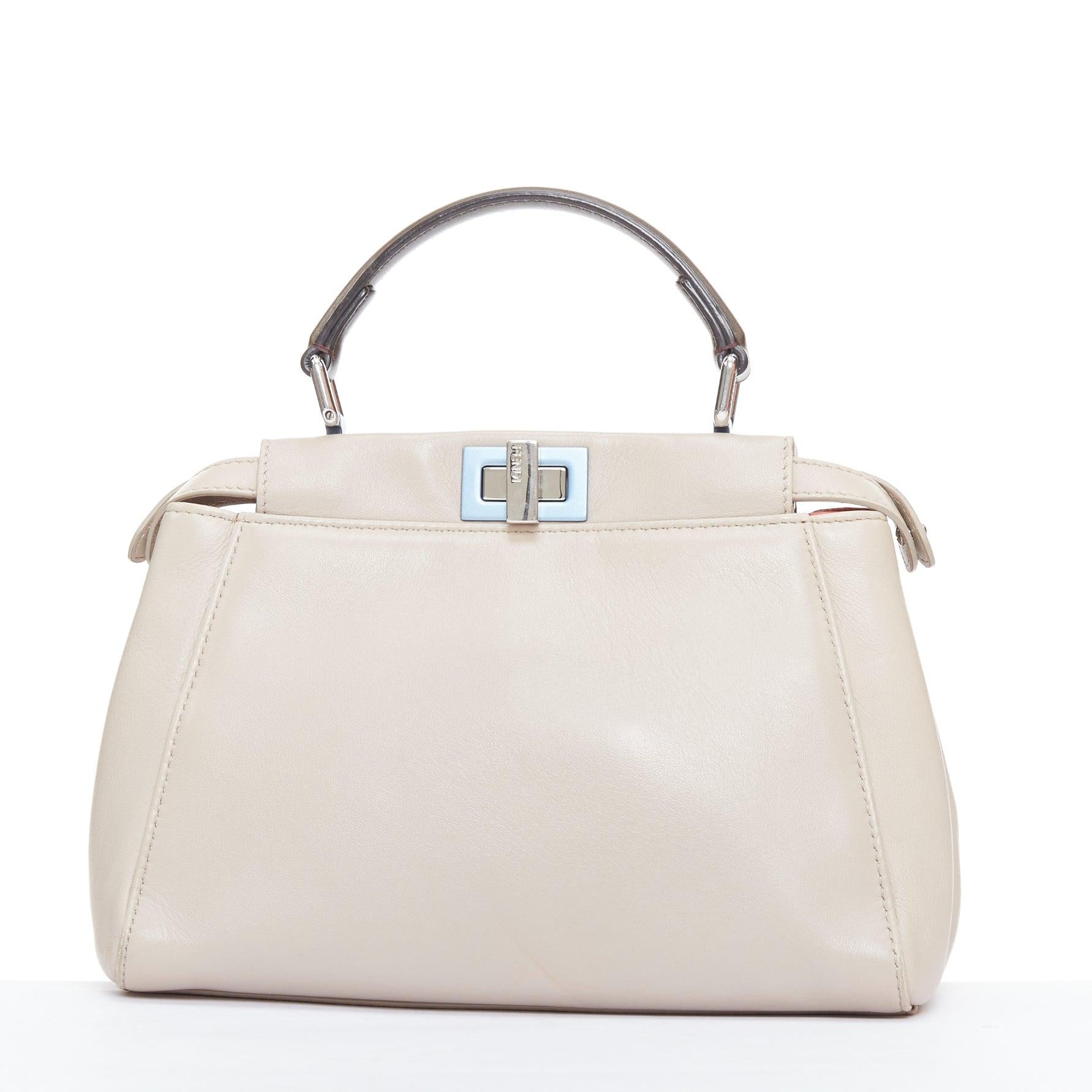 Women's FENDI Peekaboo beige smooth leather blue steel details turnlock crossbody bag For Sale
