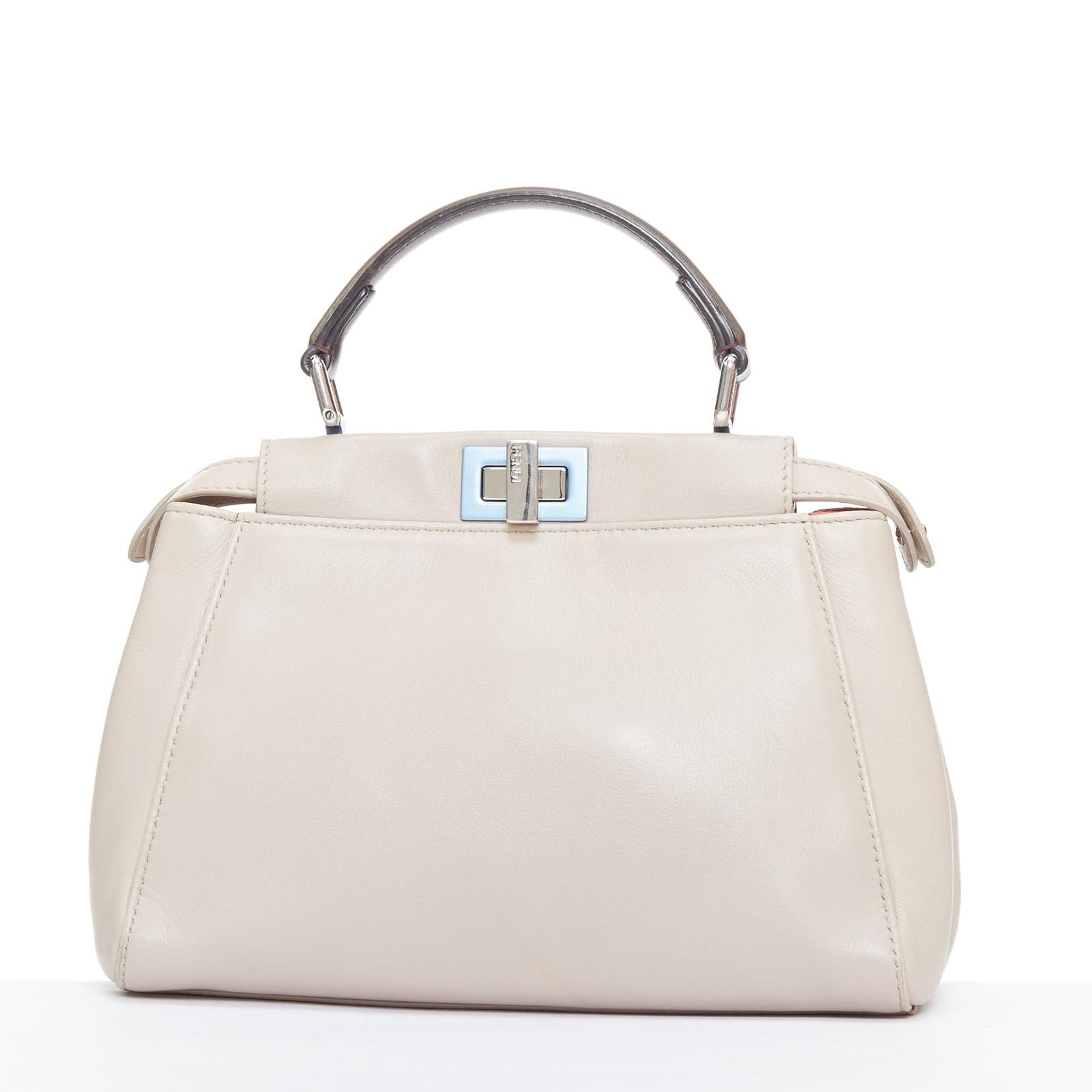 Women's FENDI Peekaboo beige smooth leather blue steel details turnlock crossbody bag For Sale