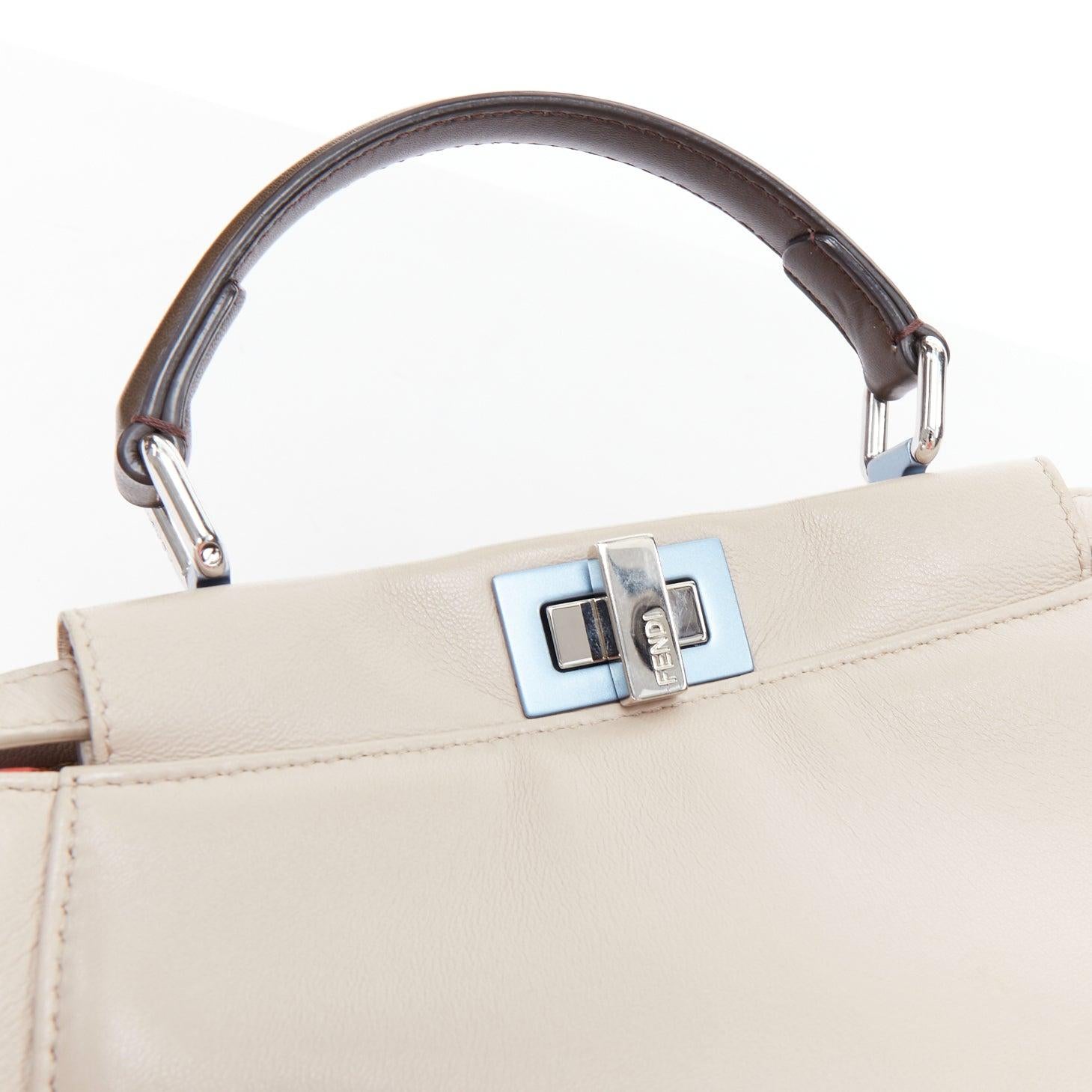 FENDI Peekaboo beige smooth leather blue steel details turnlock crossbody bag For Sale 2