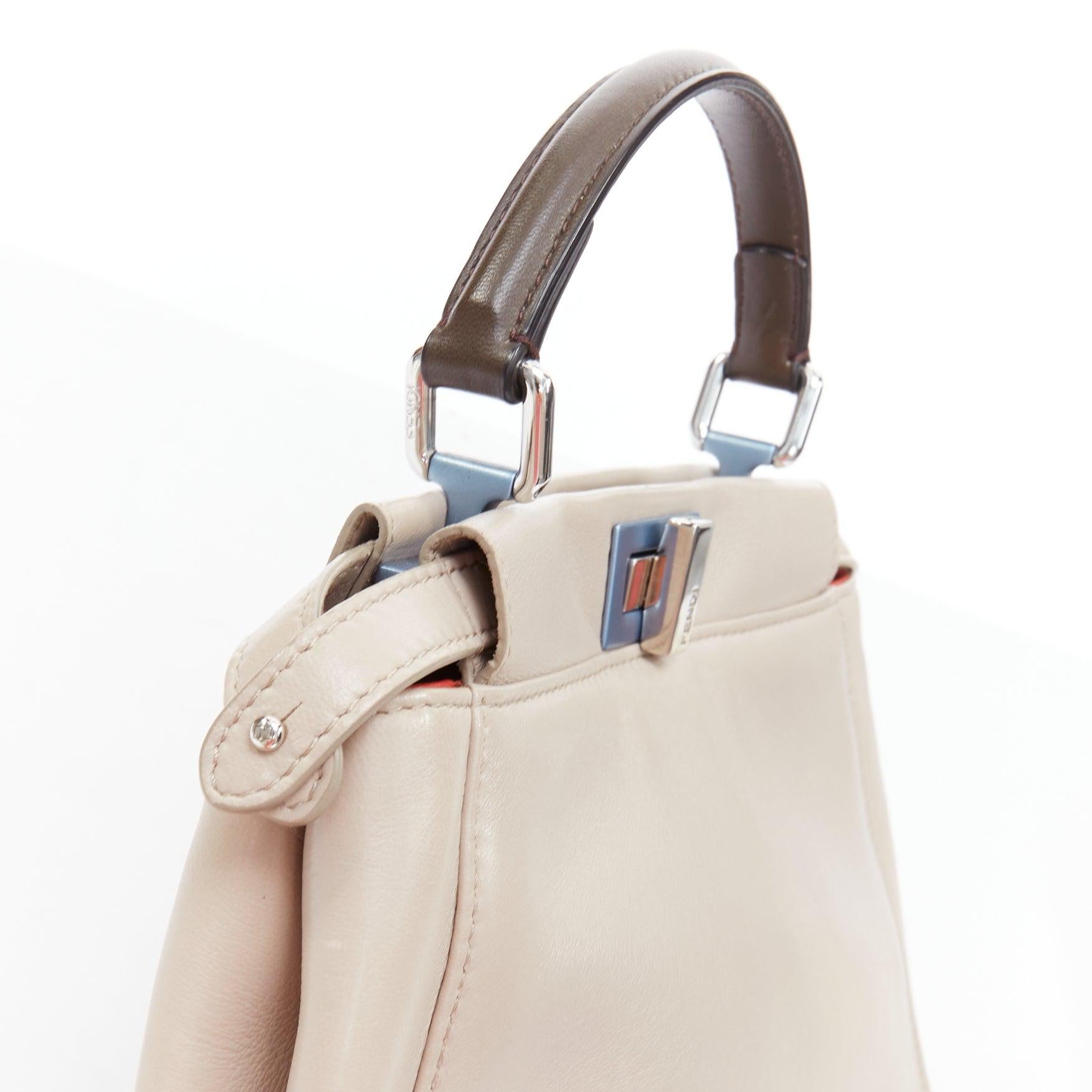 FENDI Peekaboo beige smooth leather blue steel details turnlock crossbody bag For Sale 3