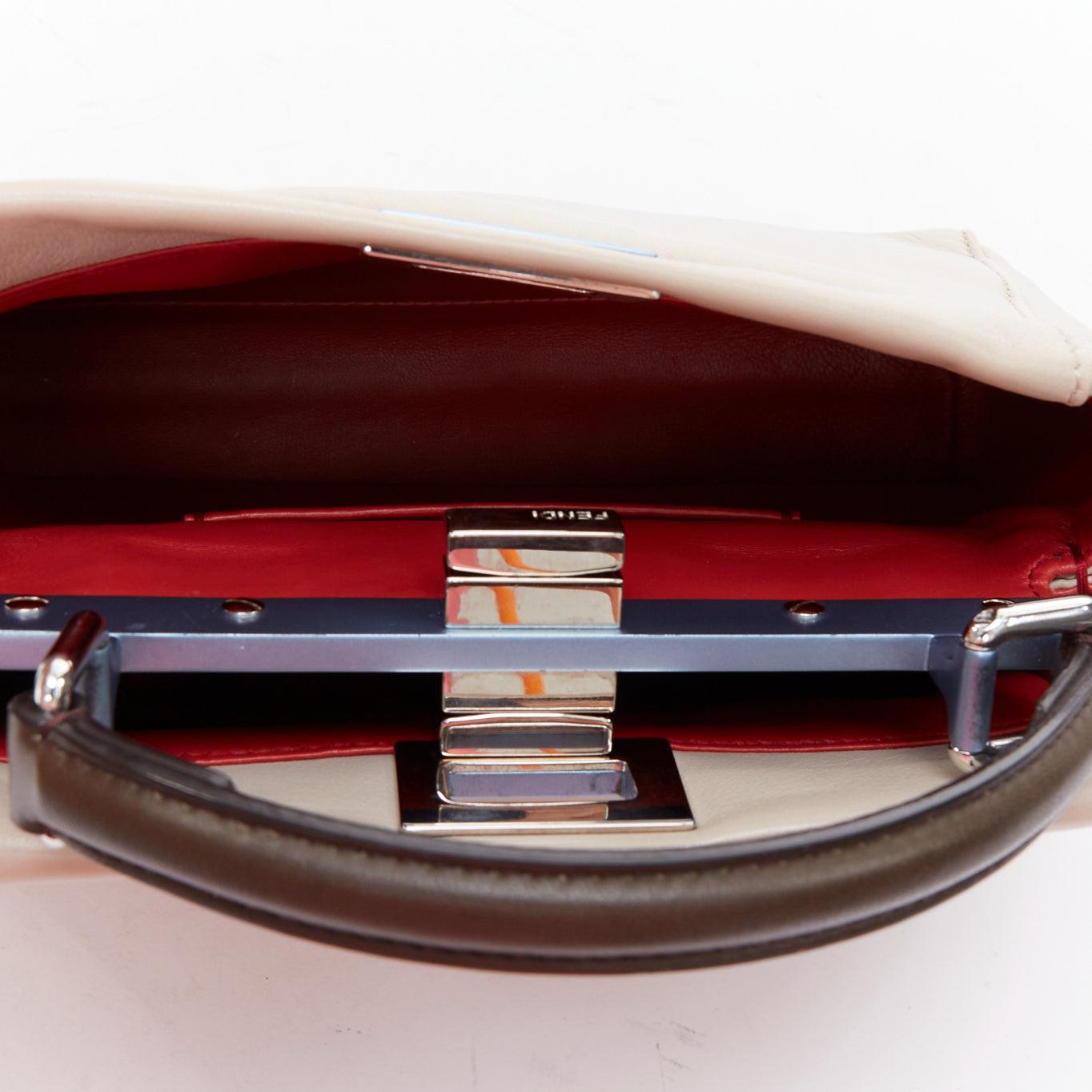 FENDI Peekaboo beige smooth leather blue steel details turnlock crossbody bag For Sale 4