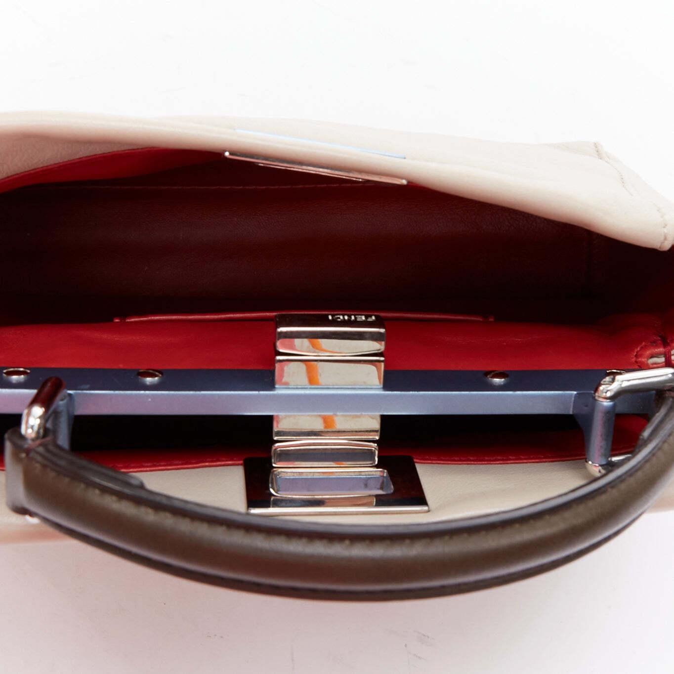 FENDI Peekaboo beige smooth leather blue steel details turnlock crossbody bag For Sale 4