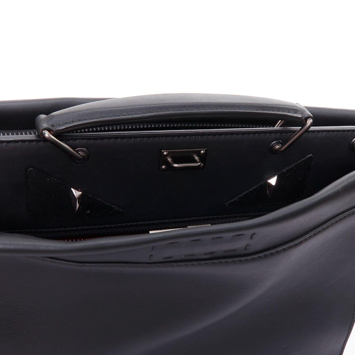 FENDI Peekaboo black leather bug monster eye crossbody briefcase For Sale 2