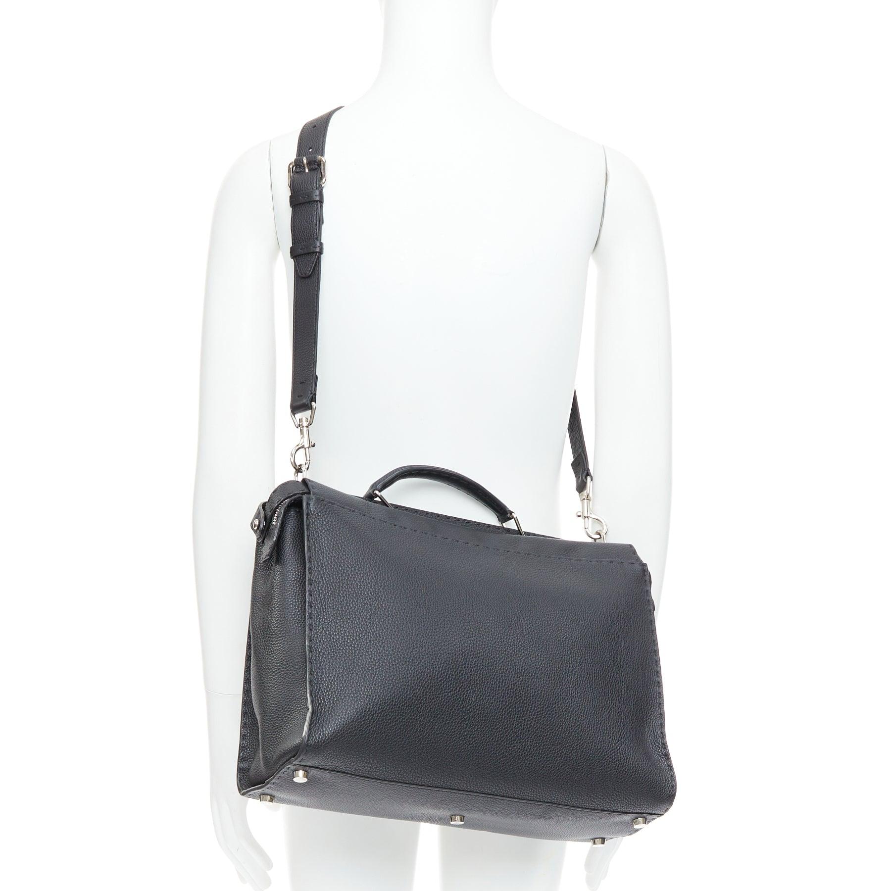 FENDI Peekaboo black topstitch selleria monster eye crossbody briefcase
Reference: AEMA/A00119
Brand: Fendi
Model: Peekaboo
Material: Leather
Color: Black, Silver
Pattern: Solid
Closure: Zip
Lining: Black Leather
Extra Details: Monster bug eye