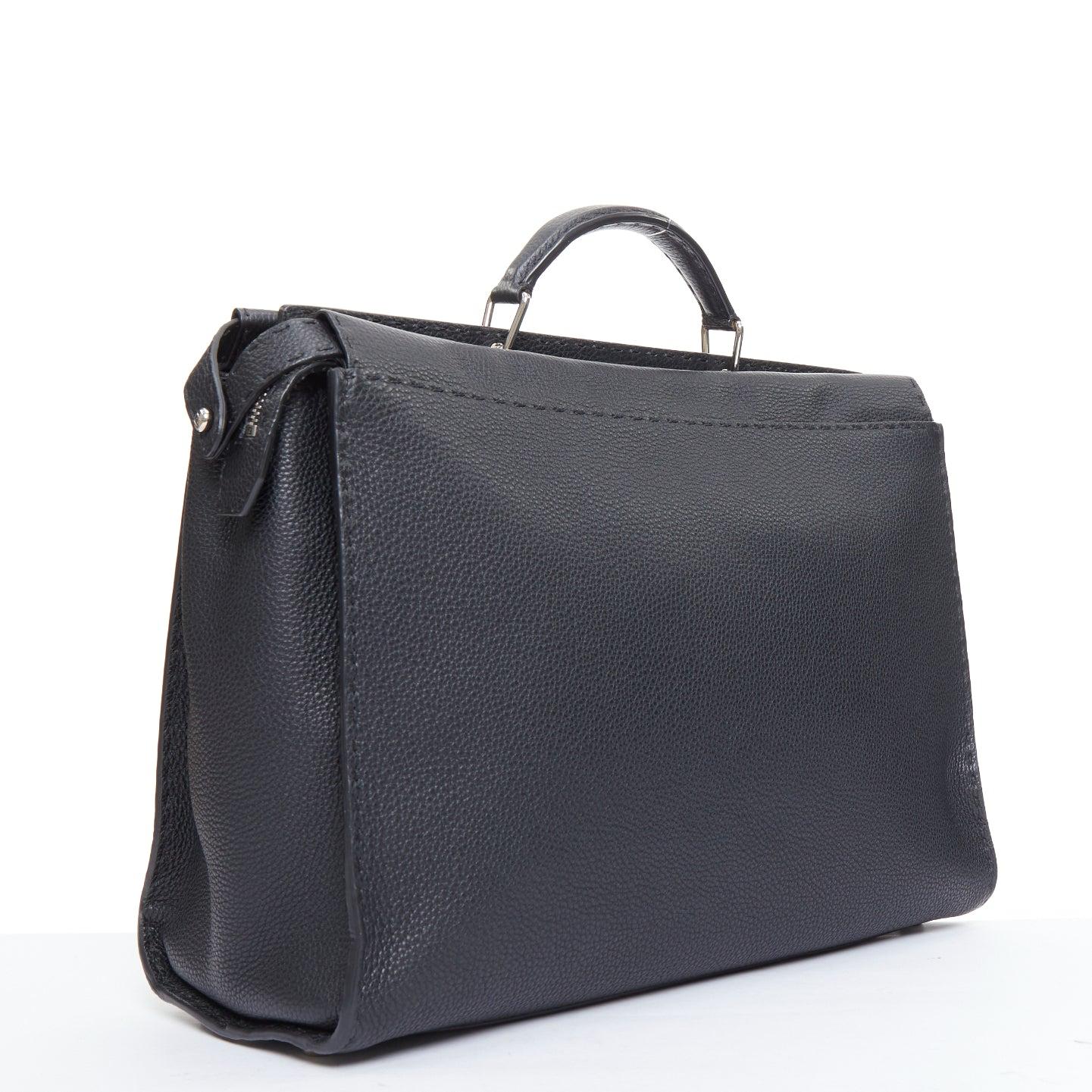 Black FENDI Peekaboo black topstitch selleria monster eye crossbody briefcase For Sale
