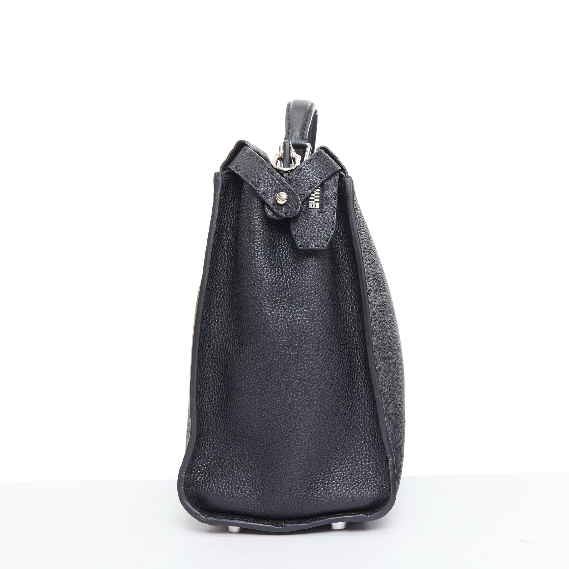 FENDI Peekaboo black topstitch selleria monster eye crossbody briefcase In Good Condition For Sale In Hong Kong, NT