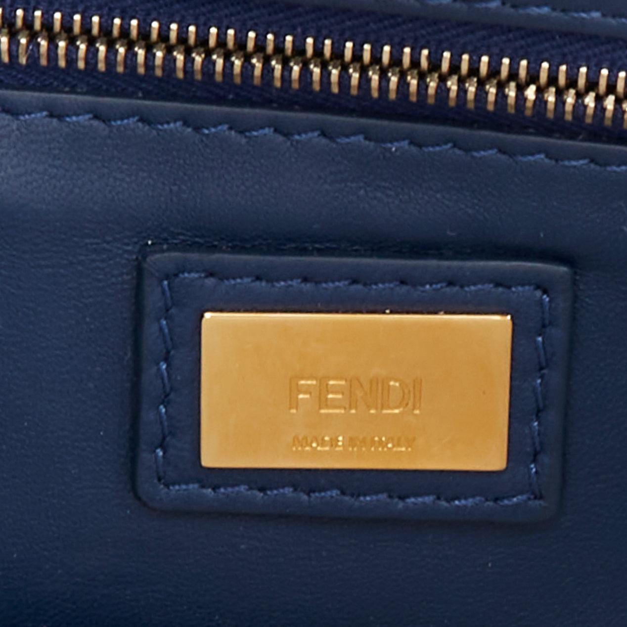 FENDI Peekaboo blue shearling fur gold hardware turnlock crossbody satchel For Sale 5