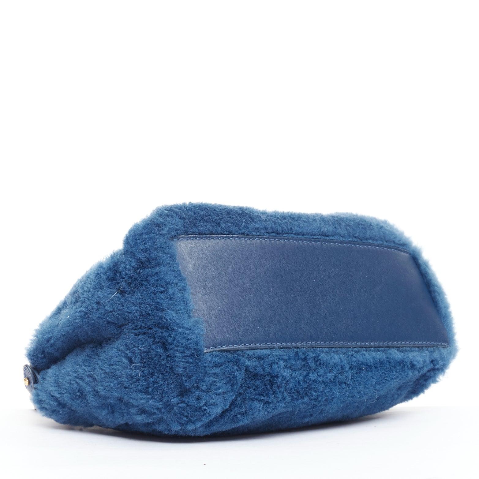 FENDI Peekaboo blue shearling fur gold hardware turnlock crossbody satchel For Sale 1
