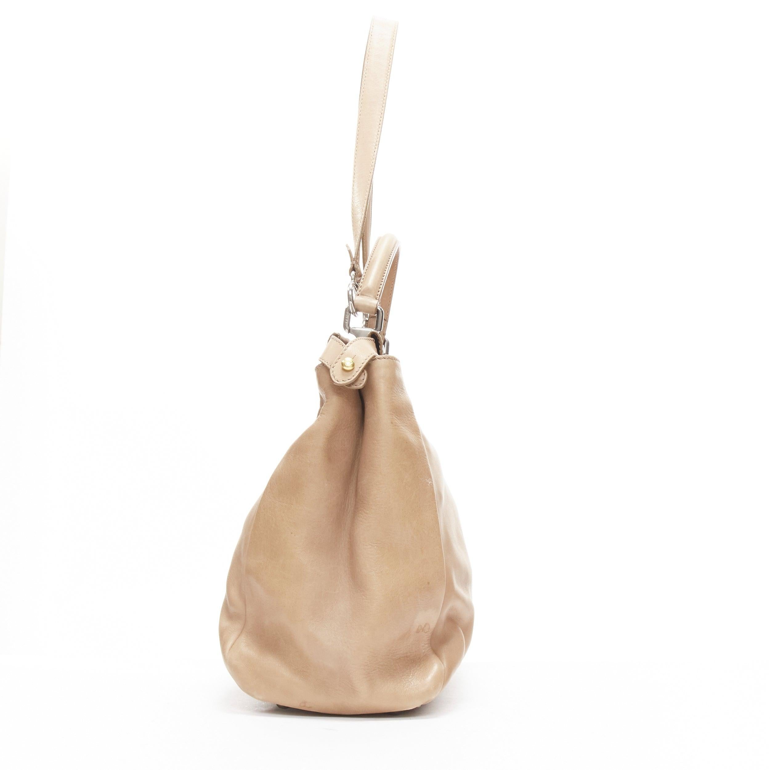 Women's FENDI Peekaboo brown soft leather mixed metal turnlock top handle shoulder bag For Sale