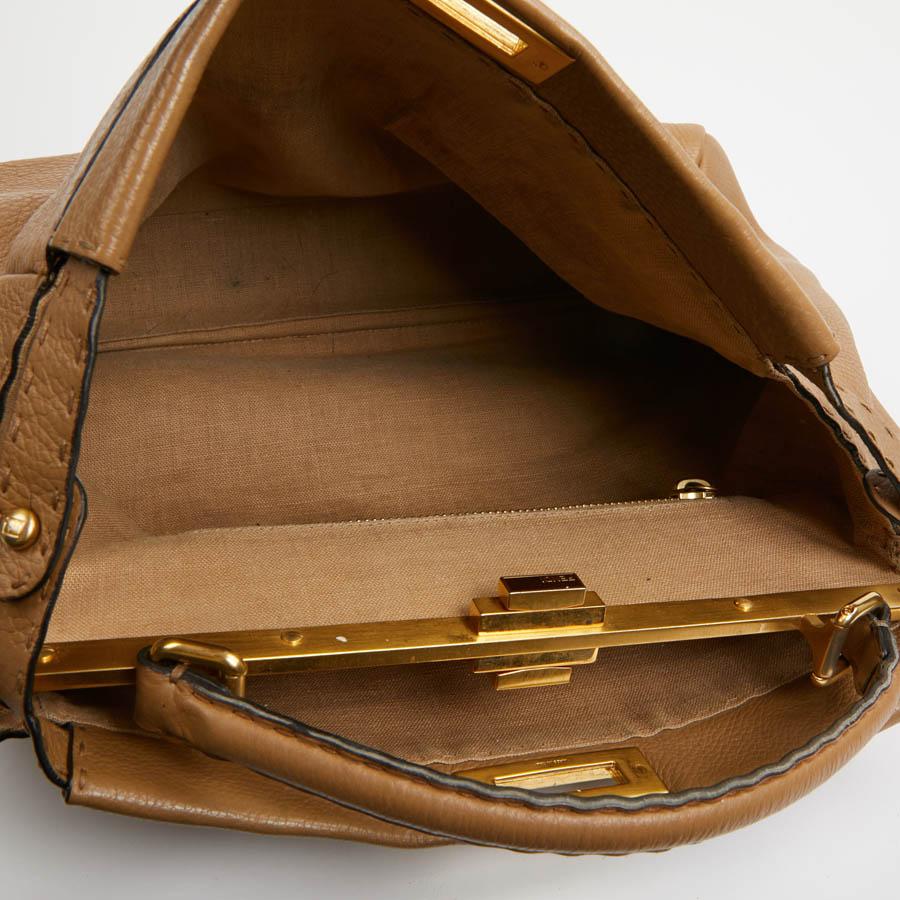 FENDI Peekaboo Gold Grained Leather Bag For Sale 2