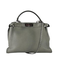 Fendi Peekaboo Gray Leather Top-Handle Bag with Strap