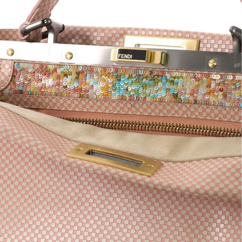 Fendi Peekaboo Handbag Checkered Leather With Crystal Beading Interior Regular 3