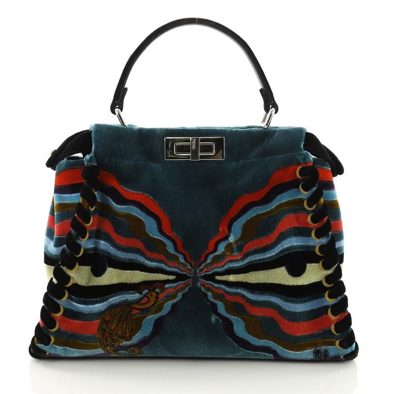 Fendi Peekaboo Handbag Embroidered Velvet Medium In Good Condition In NY, NY