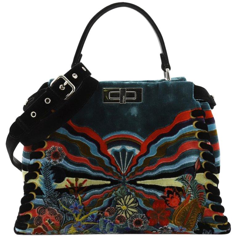 Fendi Peekaboo Handbag Embroidered Velvet Medium
