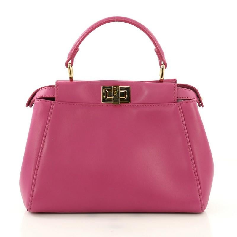 Fendi Peekaboo Handbag Leather Mini In Good Condition In NY, NY