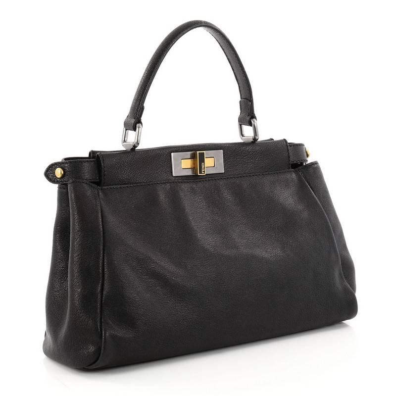 Black Fendi Peekaboo Handbag Leather Regular