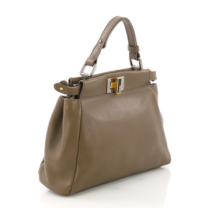 Brown Fendi Peekaboo Handbag Leather with Suede and Beaded Interior Mini