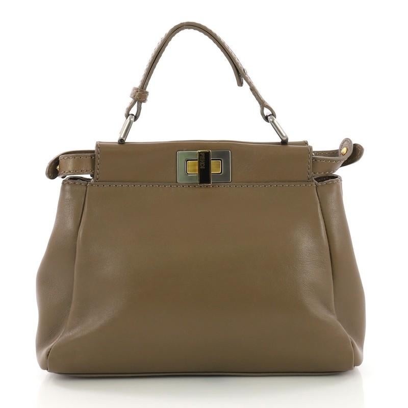 Fendi Peekaboo Handbag Leather with Suede and Beaded Interior Mini In Good Condition In NY, NY