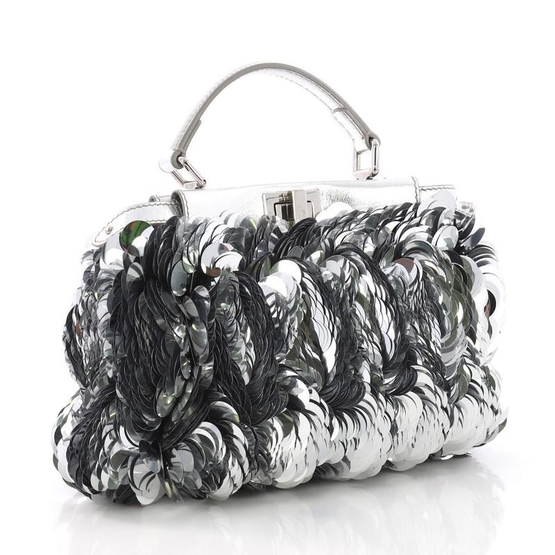 Black Fendi Peekaboo Handbag Paillettes Embellished Leather Mini