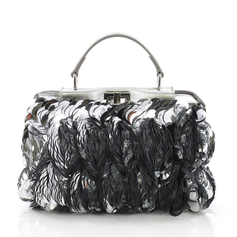 Fendi Peekaboo Handbag Paillettes Embellished Leather Mini In Good Condition In NY, NY