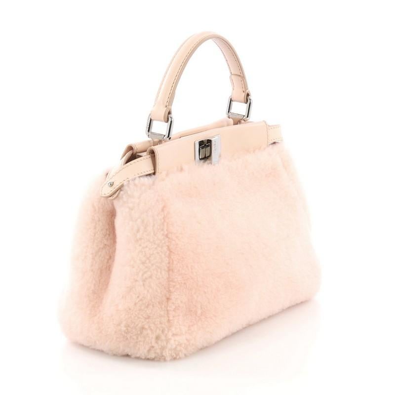 Orange Fendi Peekaboo Handbag Shearling Mini