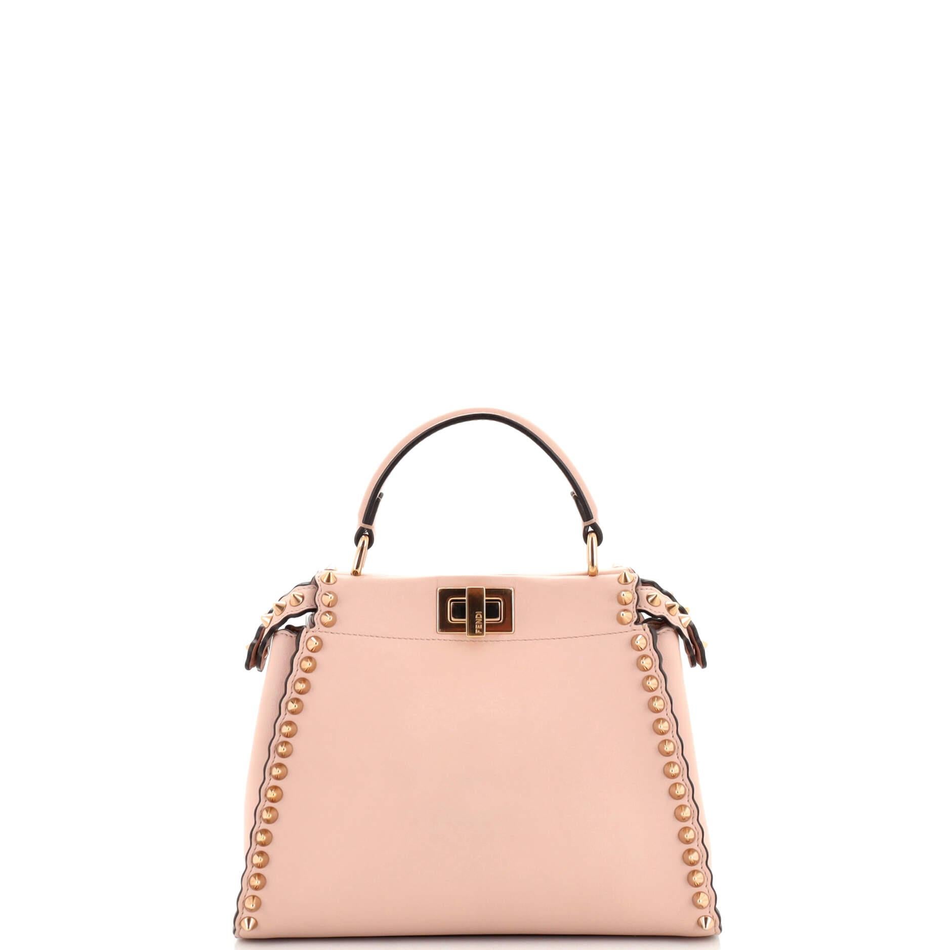 Fendi Peekaboo Iconic Bag Scalloped Studded Calfskin Mini In Good Condition In NY, NY