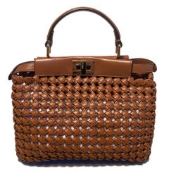 Fendi Peekaboo Iconic Mini Brown Leather Interlace Bag