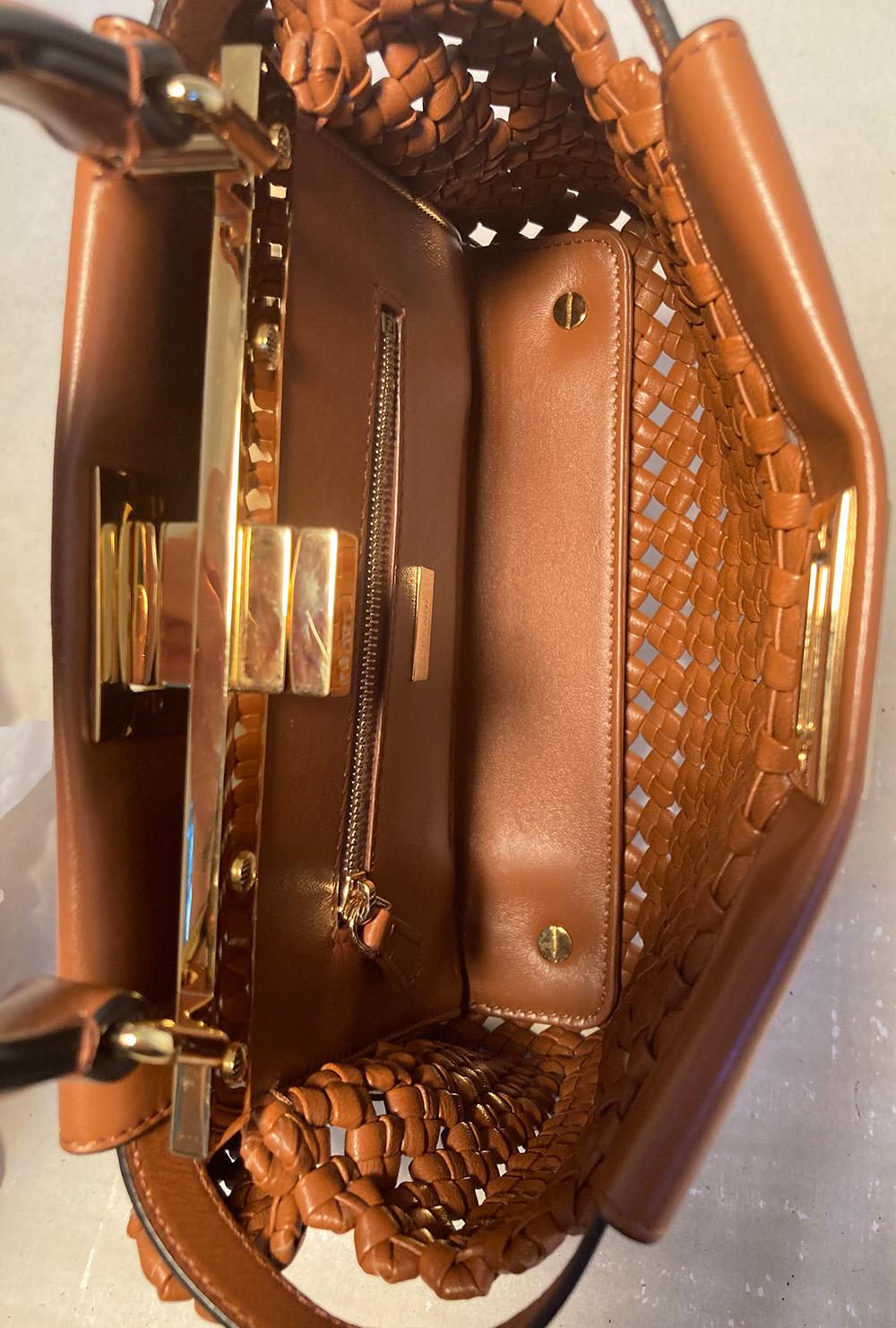 Women's Fendi Peekaboo Iconic Mini Brown Leather Interlace Bag