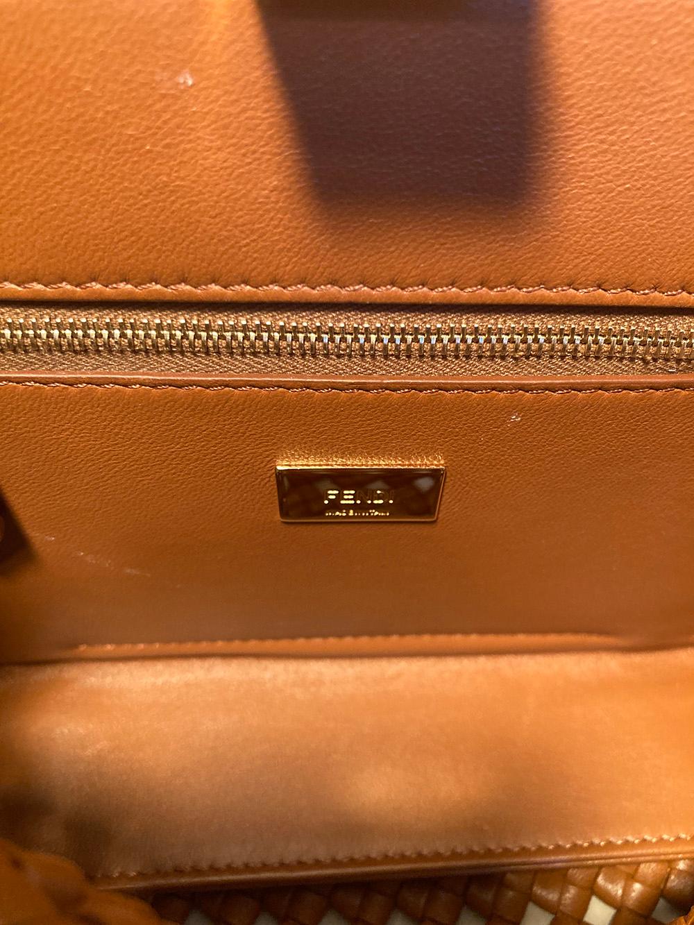 Fendi Peekaboo Iconic Mini Brown Leather Interlace Bag 2