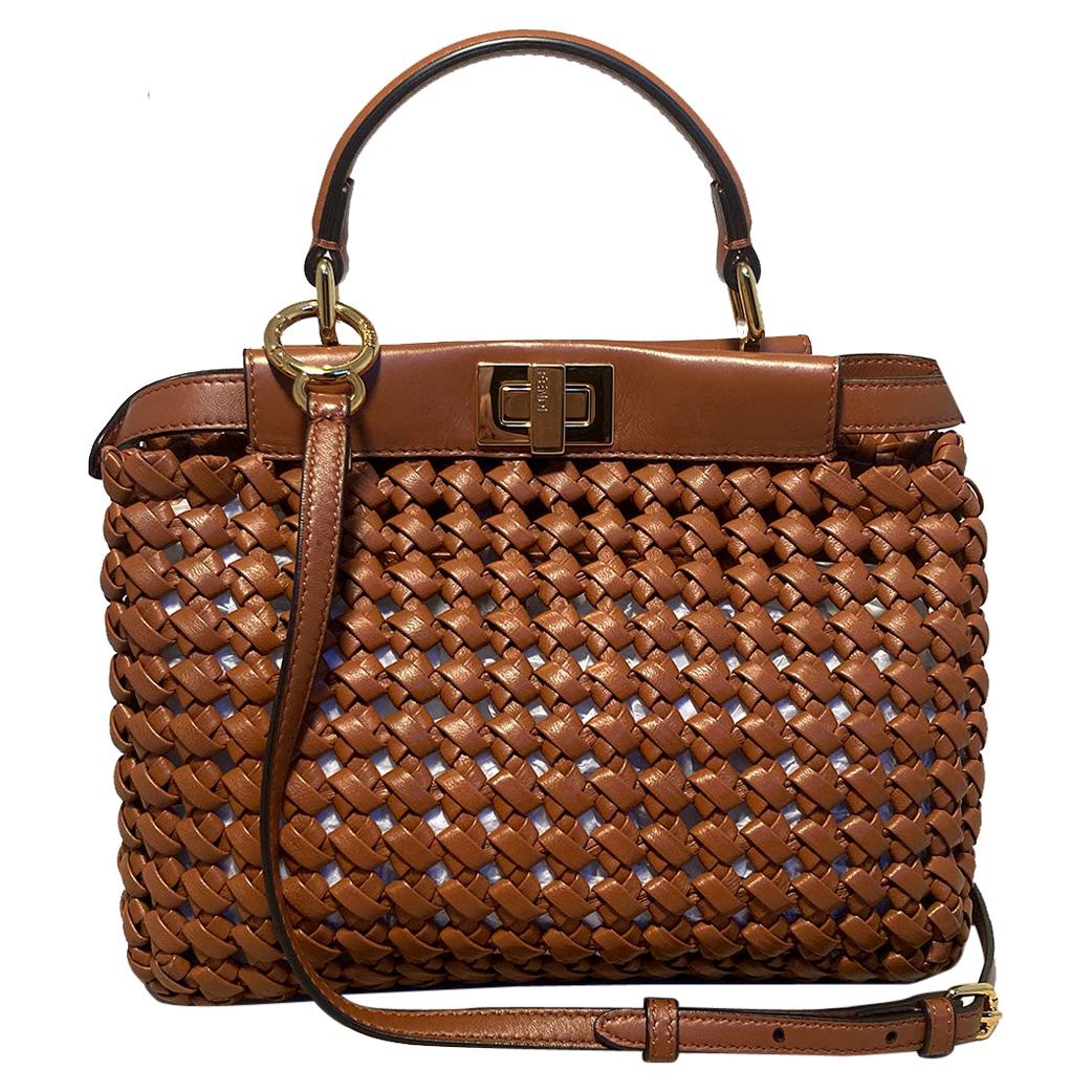 Fendi Peekaboo Iconic Mini Brown Leather Interlace Bag