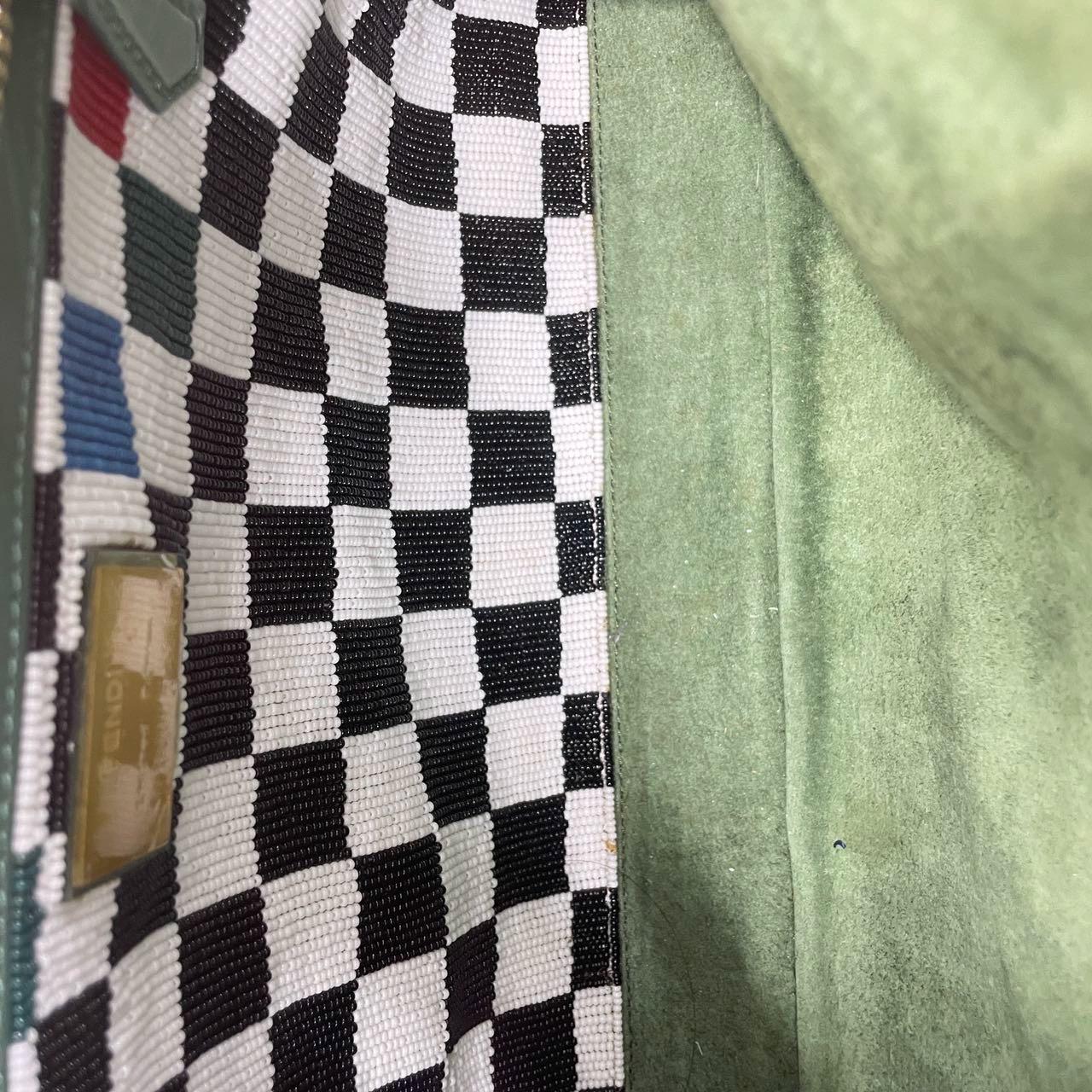 Fendi Peekaboo in Beaded Penguin Medium Vertical Stripes Canvas Green Leather 11