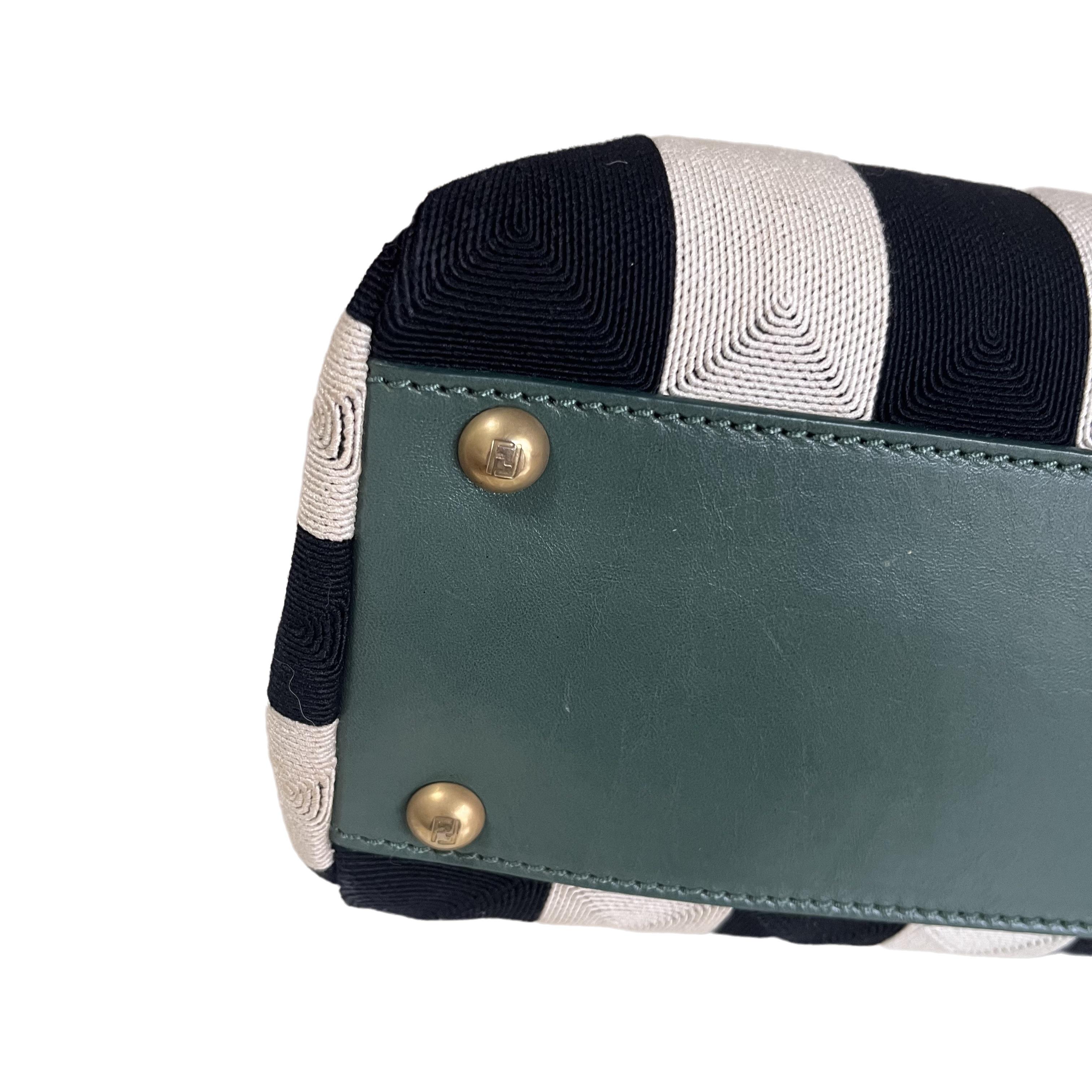 Fendi Peekaboo in Beaded Penguin Medium Vertical Stripes Canvas Green Leather 13