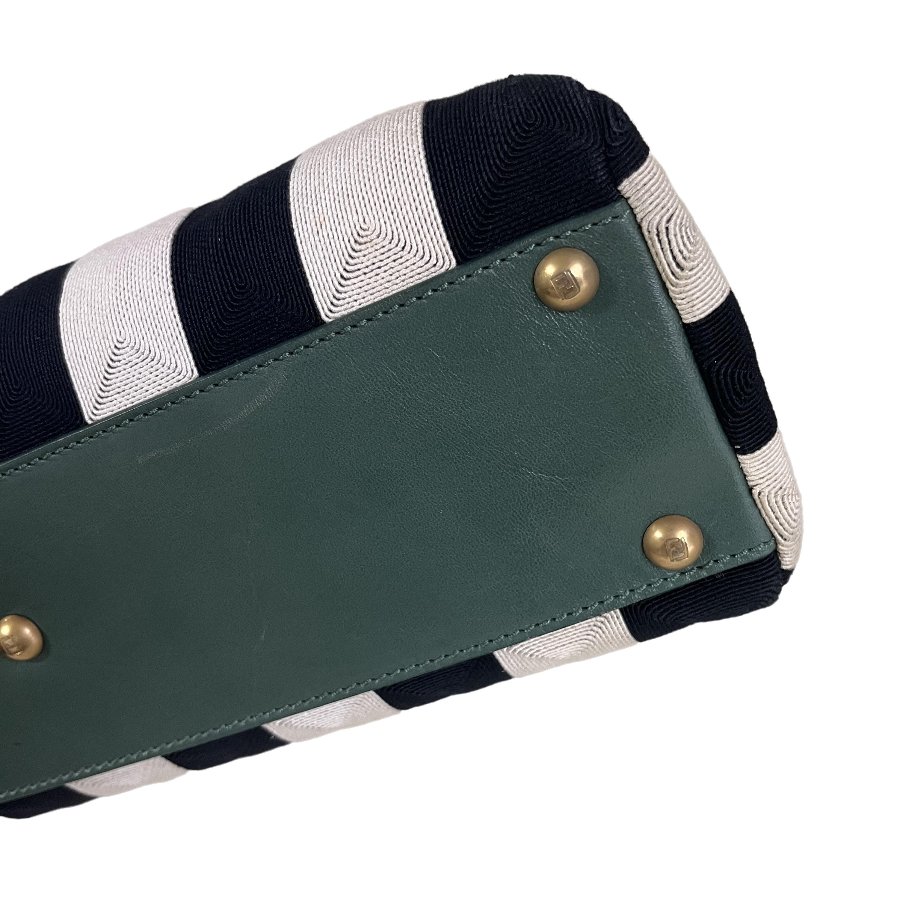 Fendi Peekaboo in Beaded Penguin Medium Vertical Stripes Canvas Green Leather 14