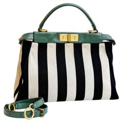 Fendi Peekaboo in Beaded Penguin Medium Vertical Stripes Canvas Green Leather