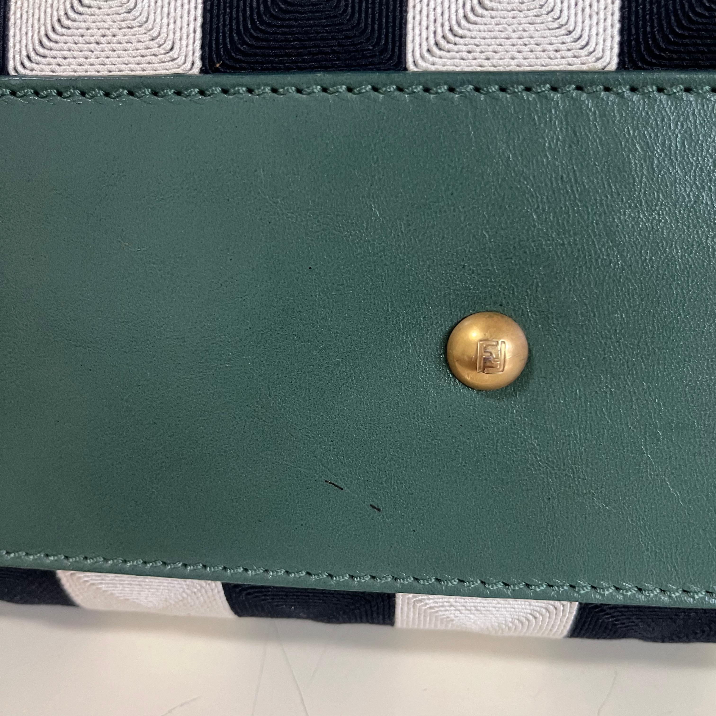 Fendi Peekaboo in Beaded Penguin Medium Vertical Stripes Canvas Green Leather 16