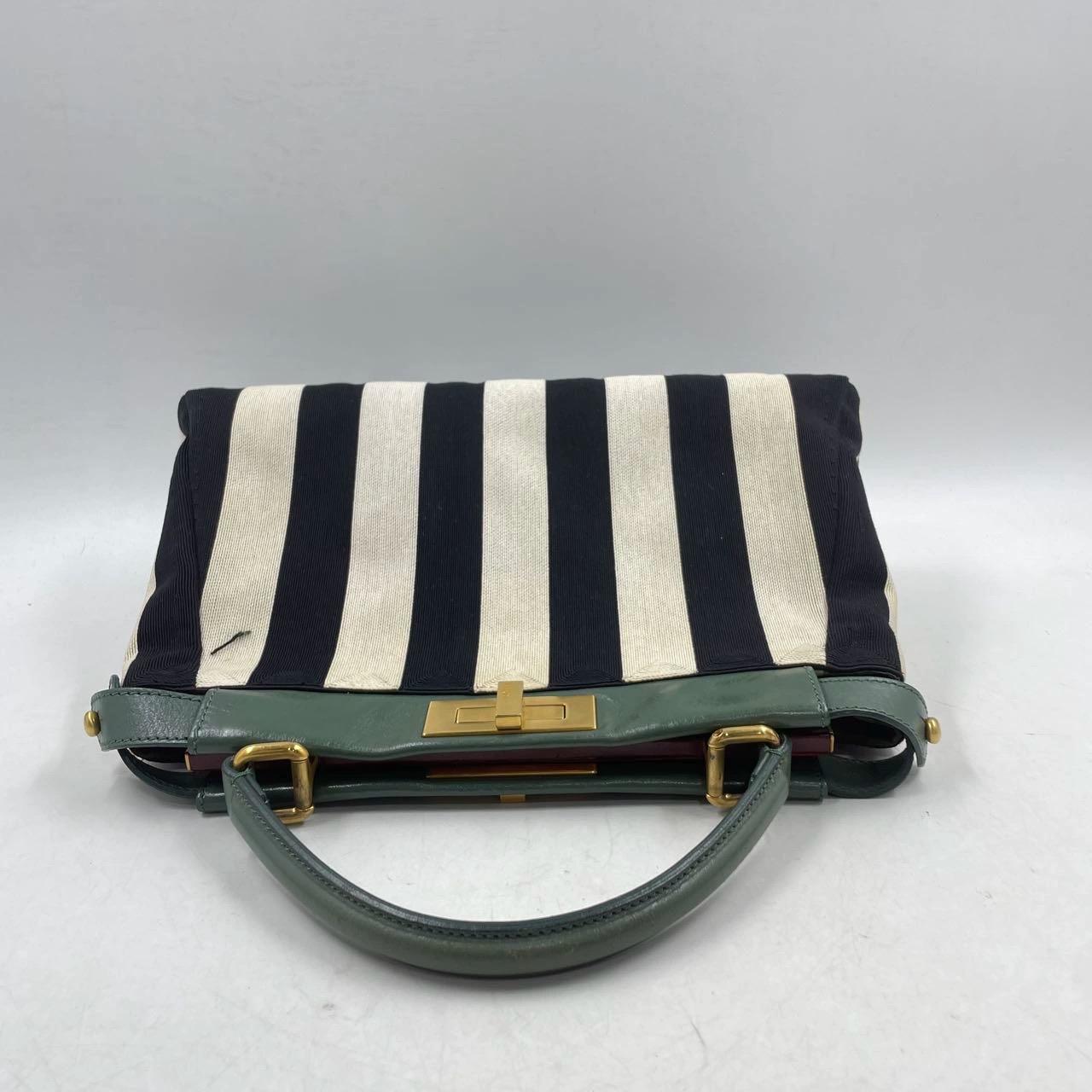 Fendi Peekaboo in Beaded Penguin Medium Vertical Stripes Canvas Green Leather 3