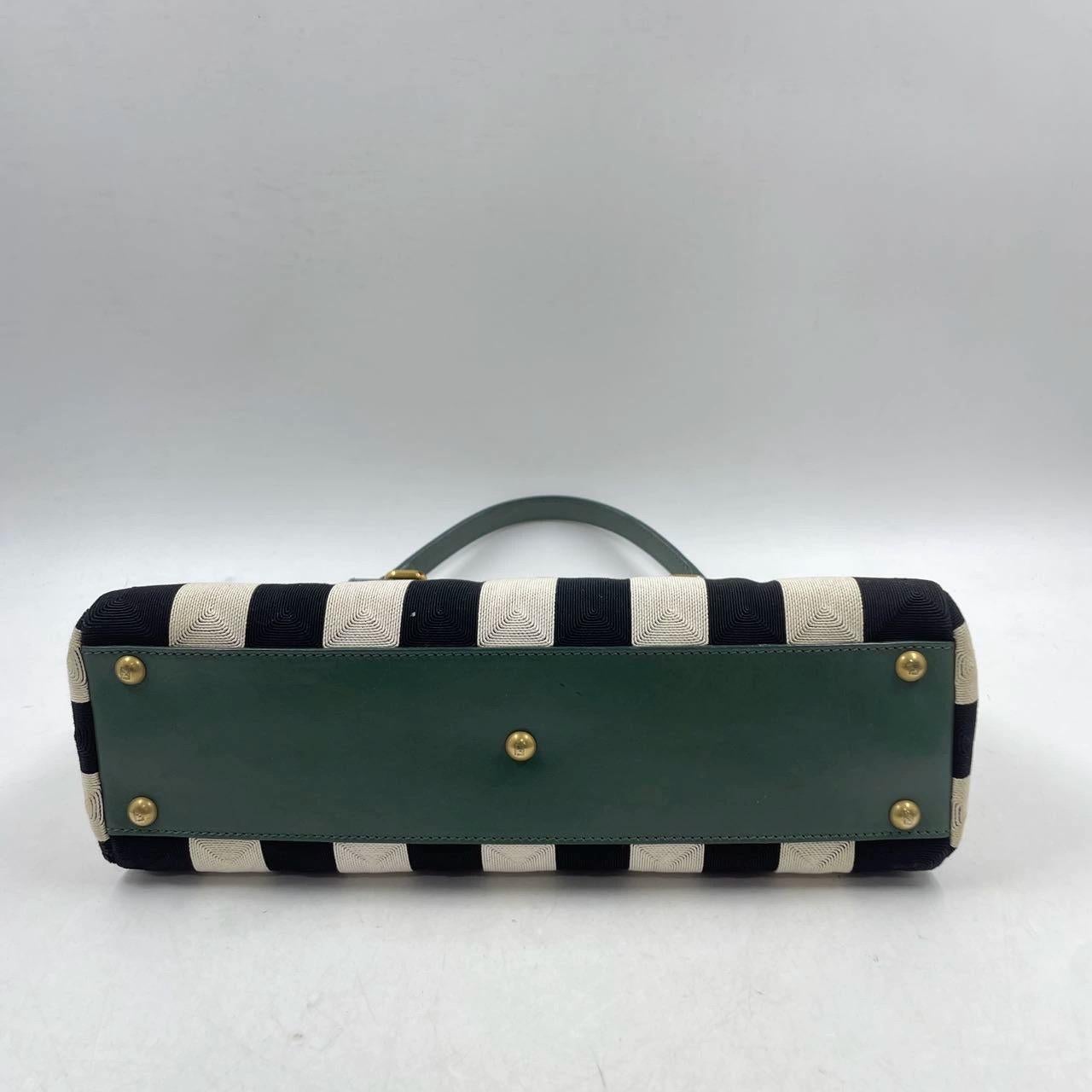 Fendi Peekaboo in Beaded Penguin Medium Vertical Stripes Canvas Green Leather 4
