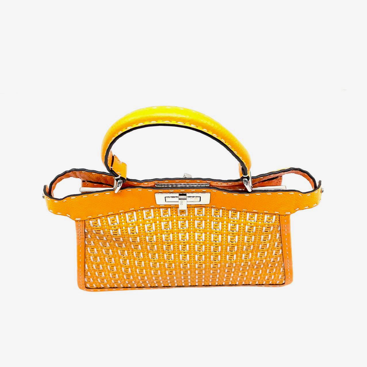 Orange Sac à main moyen Peekaboo ISeeU Sellier en cuir orange/blanc entrelacé Fendi