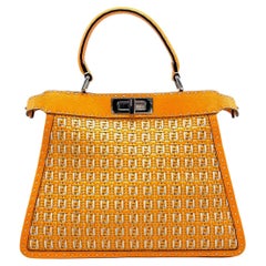 Fendi Peekaboo ISeeU Sellier Orange / White Interlace Leather Medium Top Handle 
