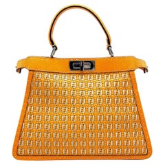 Fendi Peekaboo ISeeU Sellier Orange / White Interlace Leather Medium Top Handle